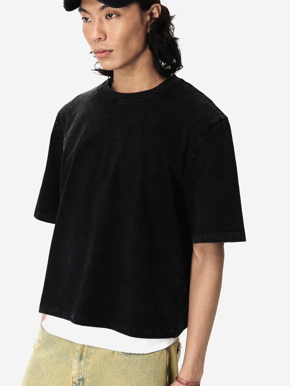 CROP WASHED LACE TEE TOP