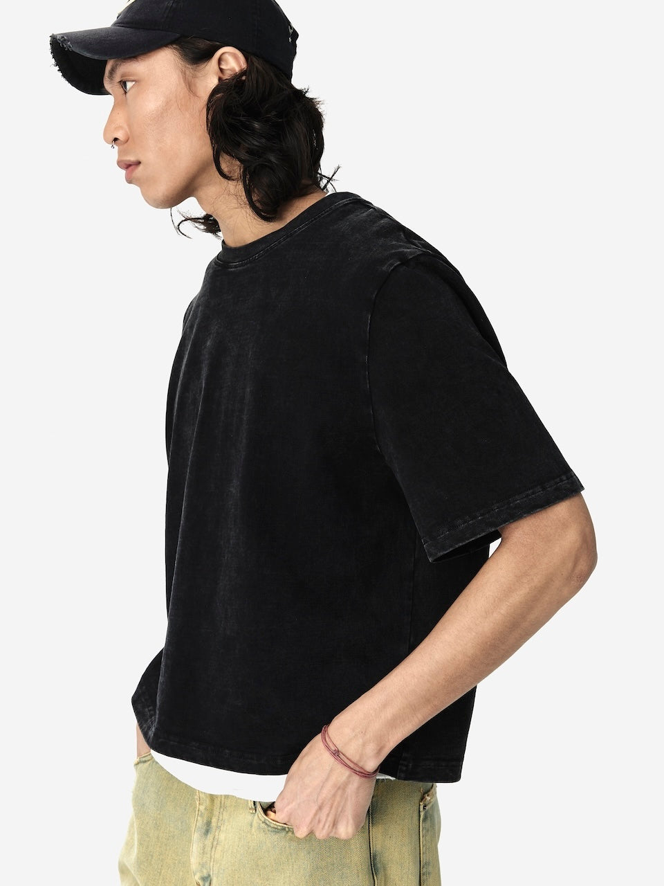CROP WASHED LACE TEE TOP