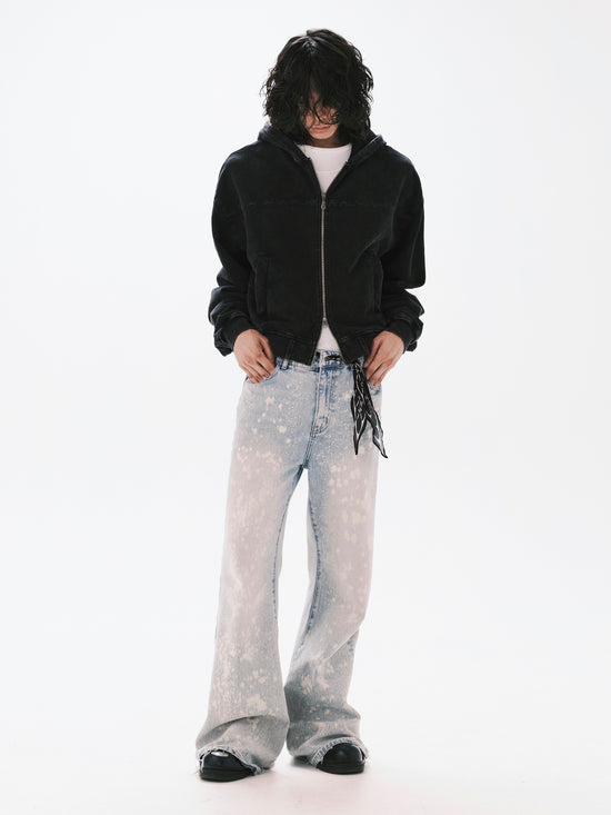 WASHED HOODIE ZIPPER JACKET BLACK