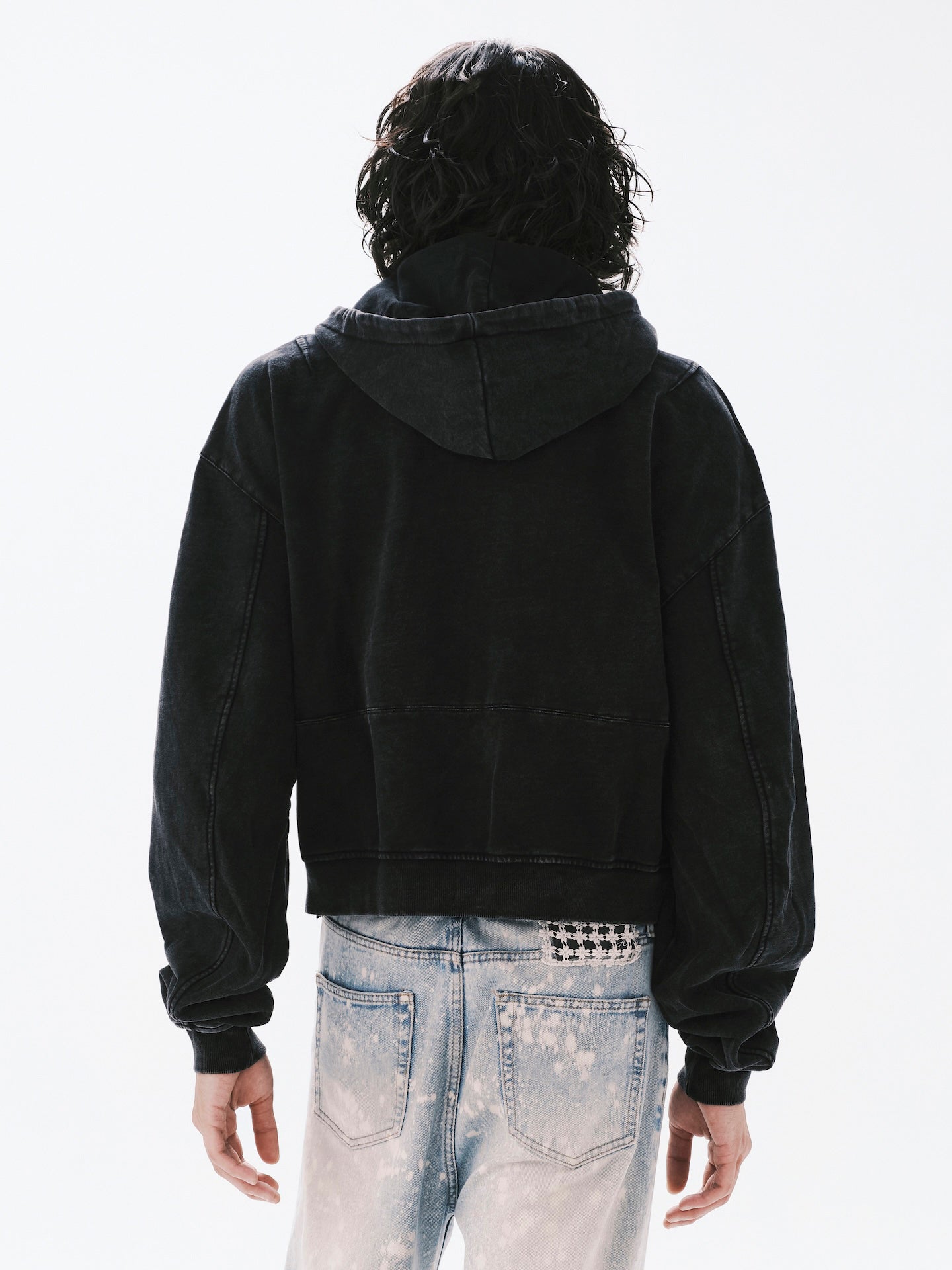 WASHED HOODIE ZIPPER JACKET BLACK