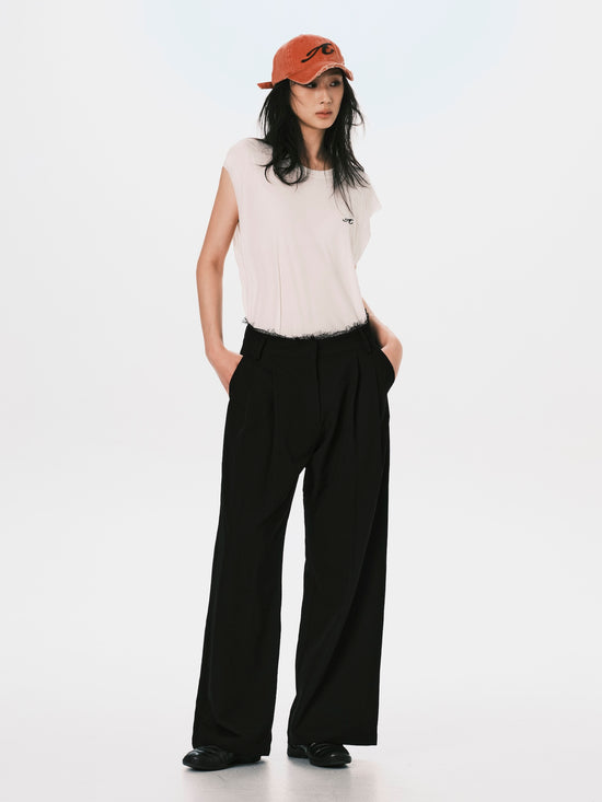 LACE PLEATED TROUSERS BLACK (WOMEN)