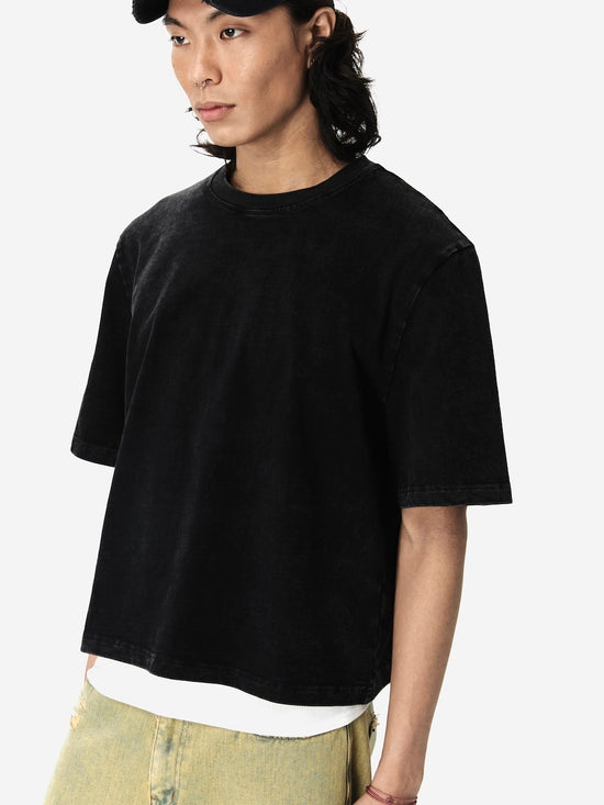 CROP WASHED LACE TEE TOP