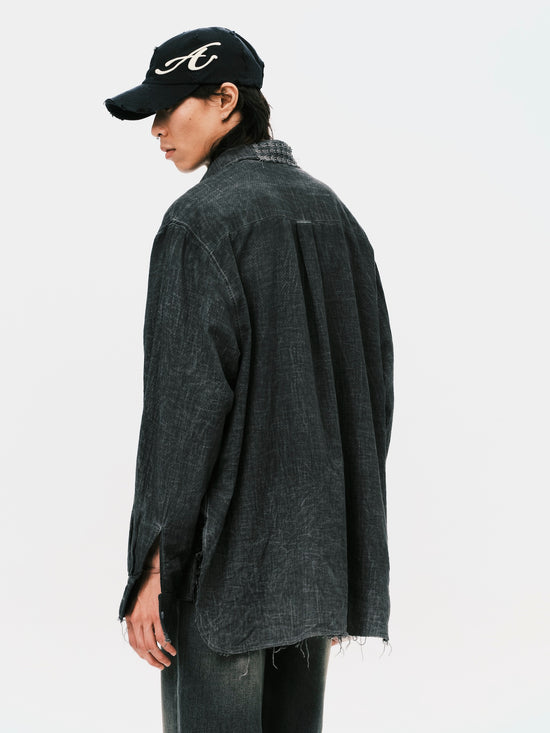 WASHED RAW EDGE SHIRT DARK GREY