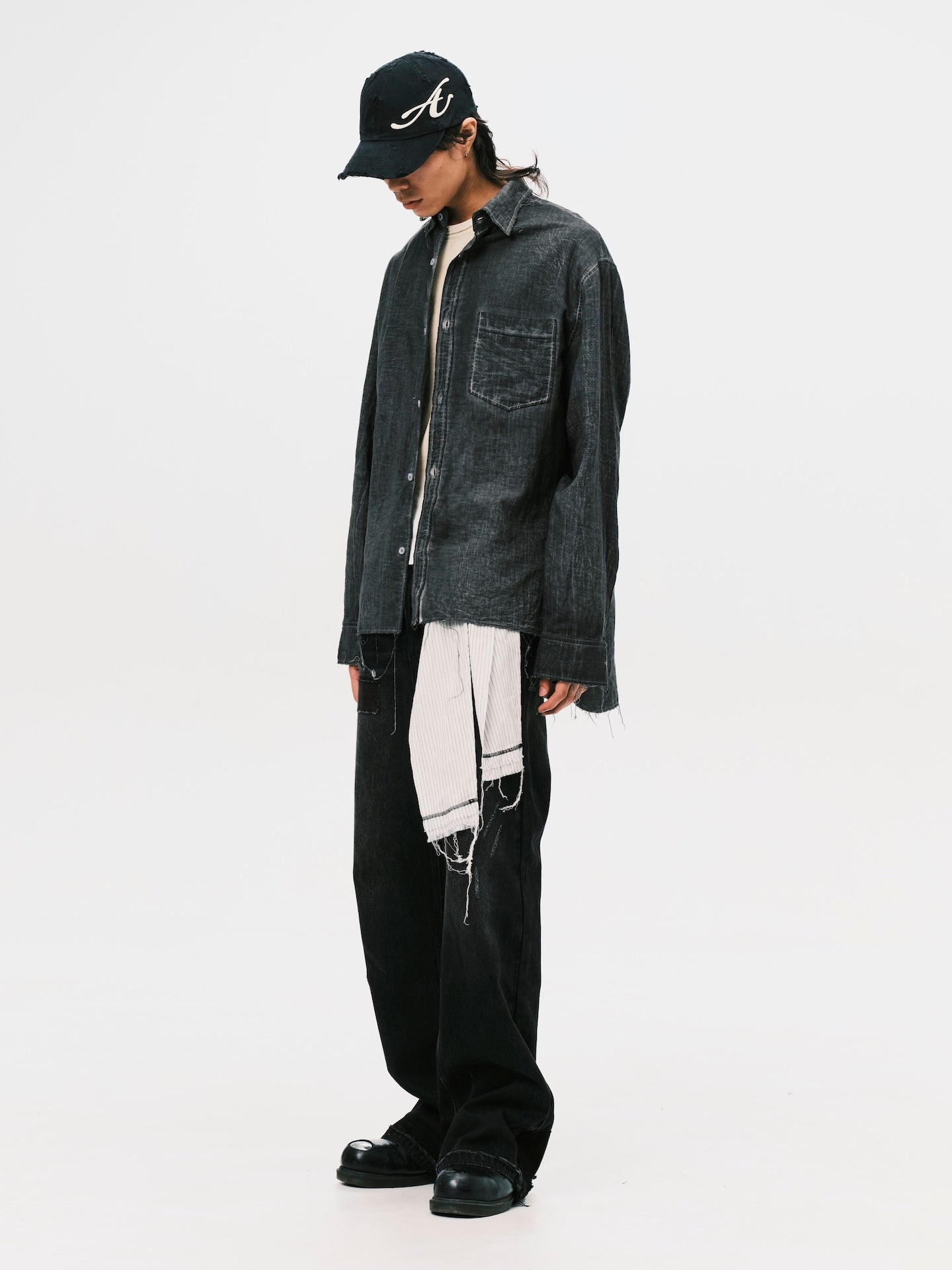 WASHED RAW EDGE SHIRT DARK GREY