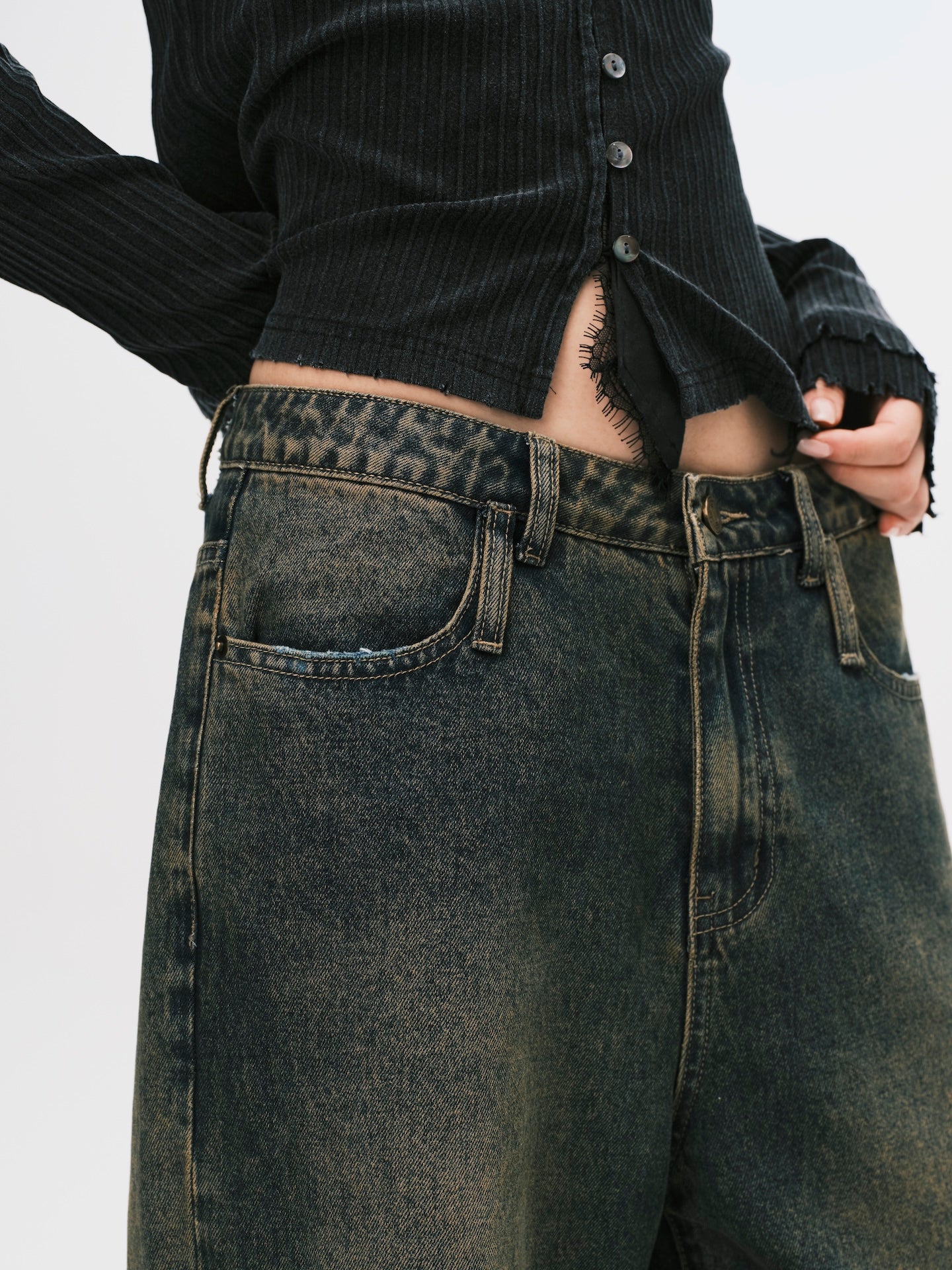 WASHED DENIM JEANS BROWN (WOMEN)