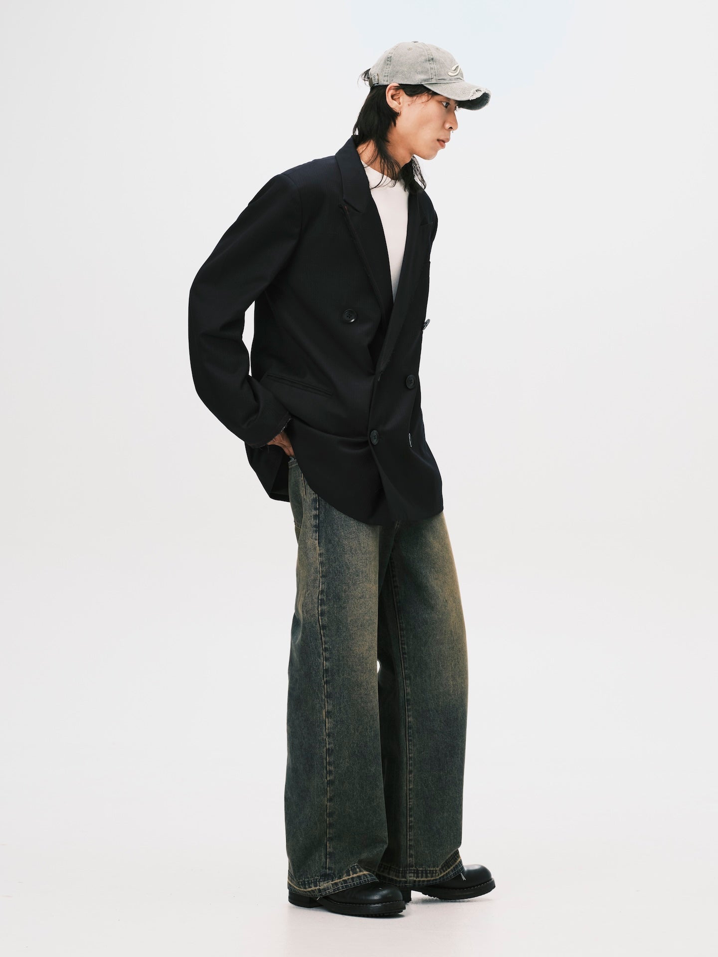 DOUBLE BREASTED SUIT JACKET BLACK