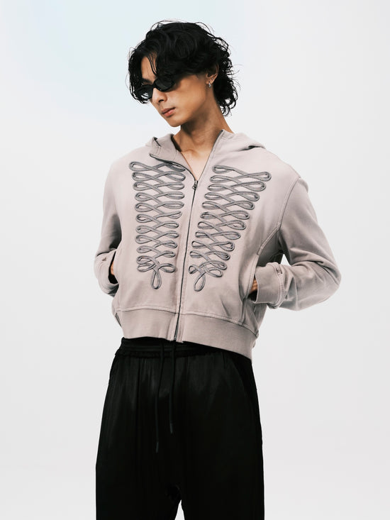 WASHED NAPOLEON ZIP HOODIE GREY