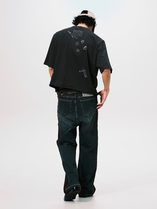 WASHED SKETCH CROPPED TEE BLACK