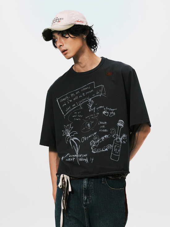 WASHED SKETCH CROPPED TEE BLACK