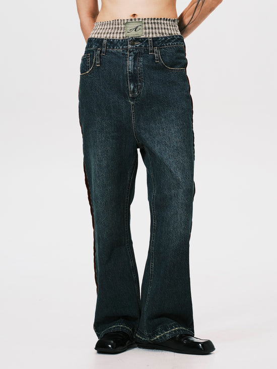 STRIPE BOOT CUT JEANS BLUE (PRE ORDER)