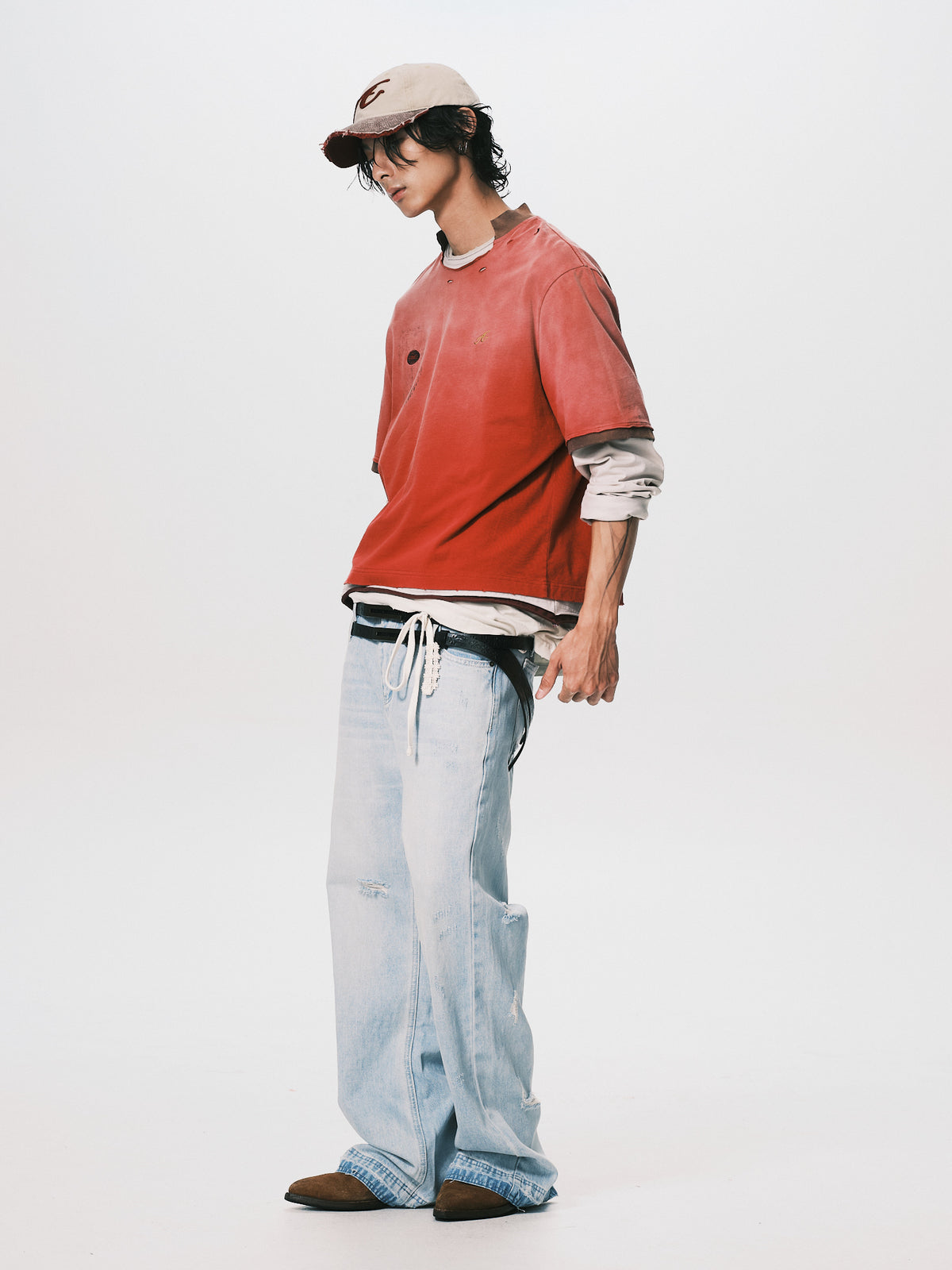 DESTROY COLLAR CROPPED TEE RED（11/4-11/6出貨）