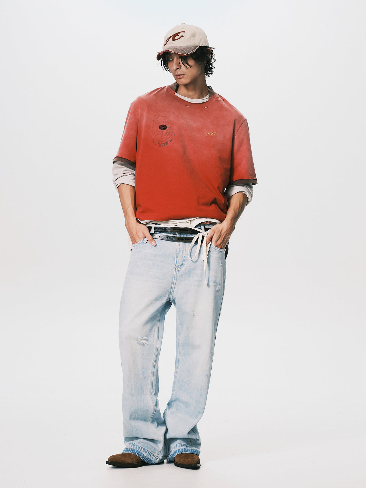 DESTROY COLLAR CROPPED TEE RED（11/4-11/6出貨）
