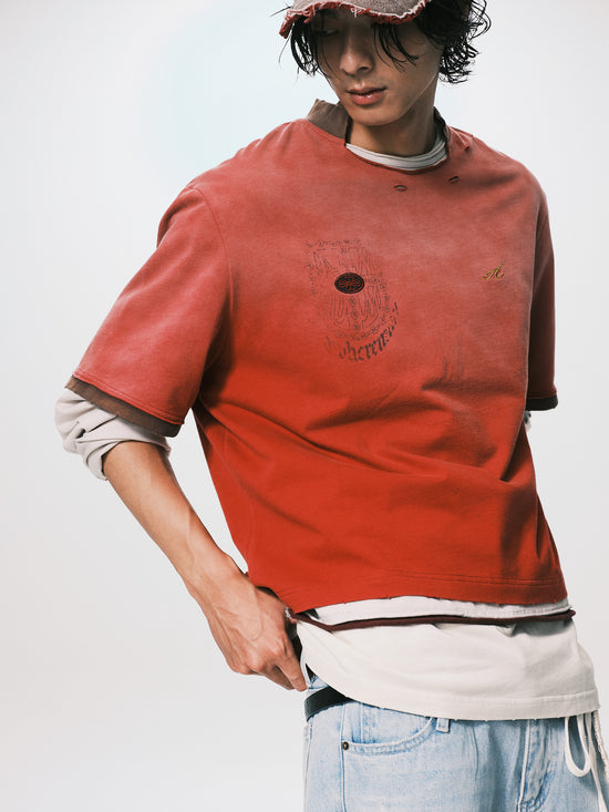 DESTROY COLLAR CROPPED TEE RED（11/4-11/6出貨）