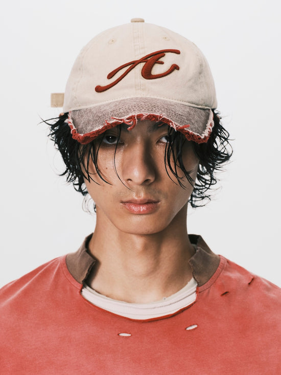 FRAYED BRIM CAP BEIGE / RED（10/8-10/12出貨）