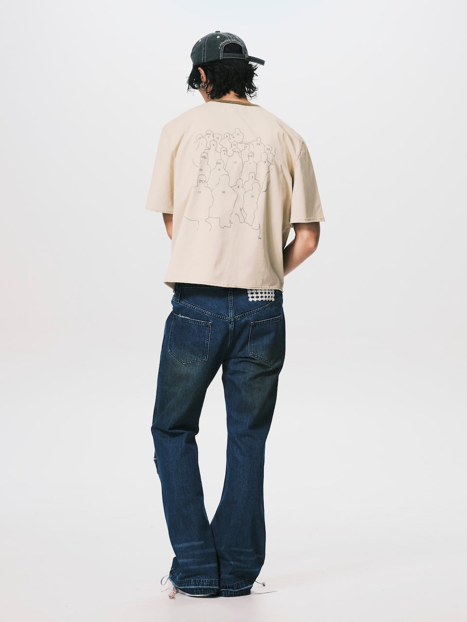 CONTRAST COLLAR CROPPED TEE BEIGE