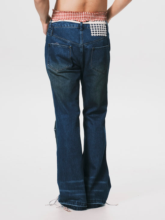 DIRTY WASH FLARED JEANS BLUE