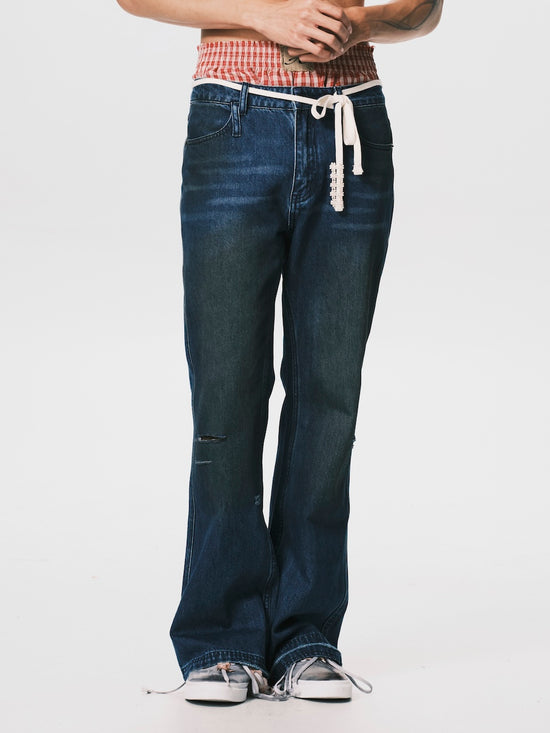 DIRTY WASH FLARED JEANS BLUE
