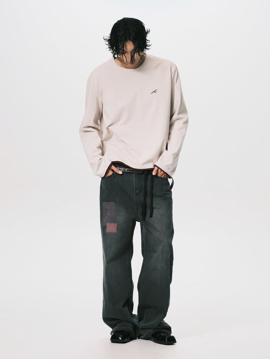 WASHED LAYERS LS TEE BEIGE / BURGUND（NEW ARRIVALS）