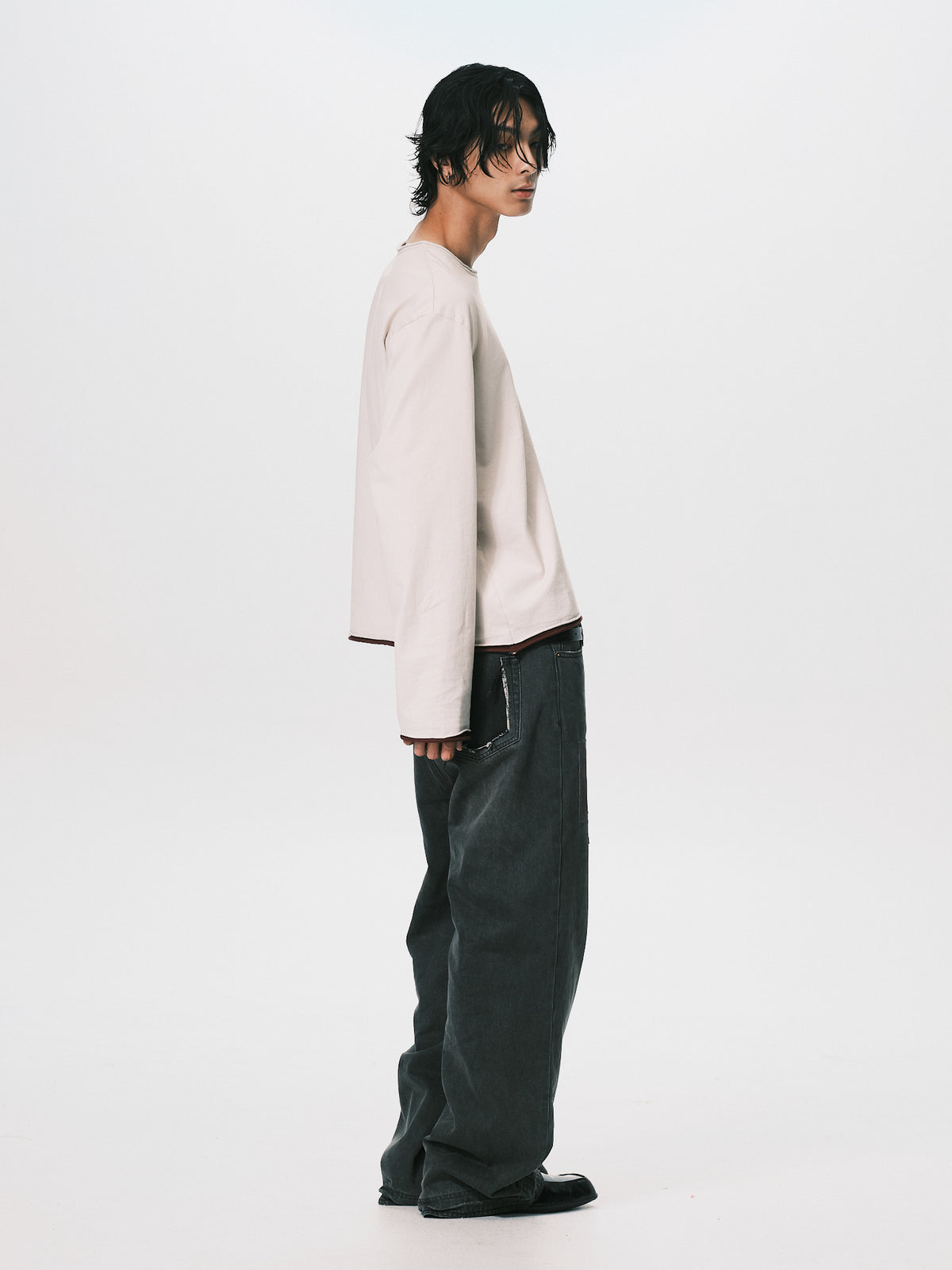 WASHED LAYERS LS TEE BEIGE / BURGUND（NEW ARRIVALS）