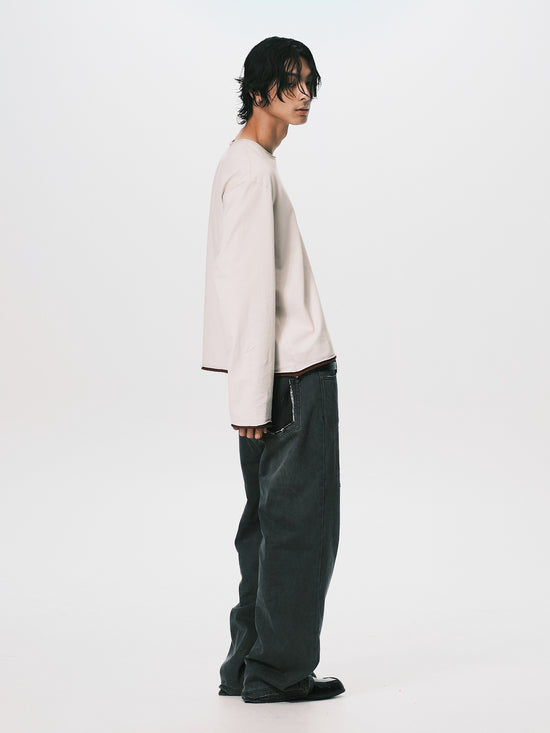 WASHED LAYERS LS TEE BEIGE / BURGUND（NEW ARRIVALS）