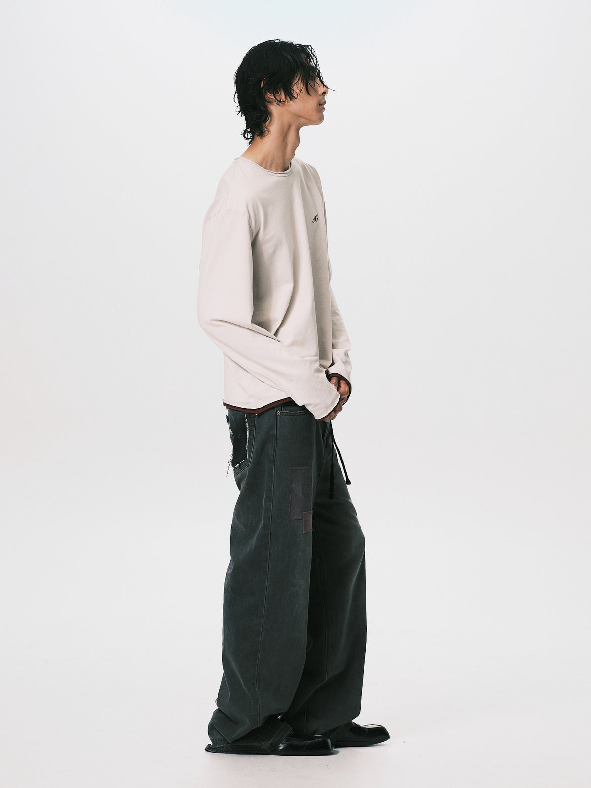 WASHED LAYERS LS TEE BEIGE / BURGUND（NEW ARRIVALS）