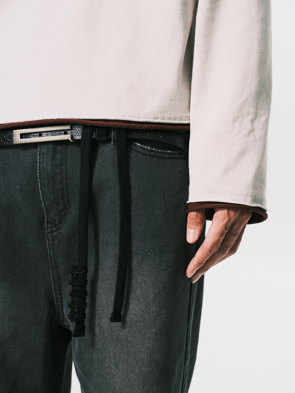 WASHED LAYERS LS TEE BEIGE / BURGUND（NEW ARRIVALS）