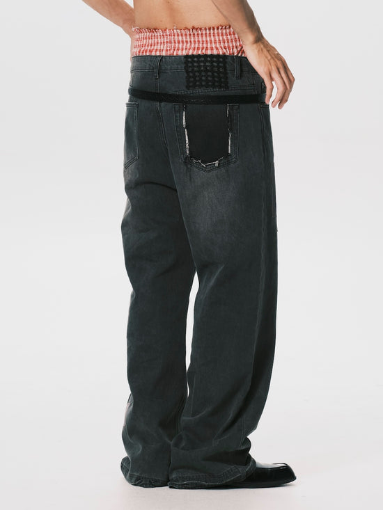 PATCHWORK RELAXED JEANS DARK GREY
