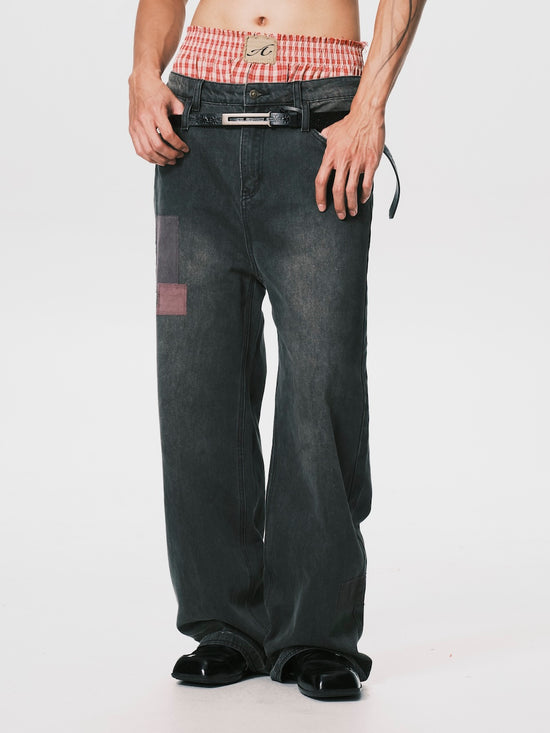 PATCHWORK RELAXED JEANS DARK GREY