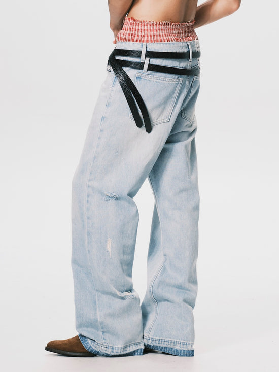 WASHED RELAXED STRAIGHT JEANS LIGHT BLUE