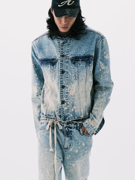 PAINT CROPPED DENIM JACKET BLUE