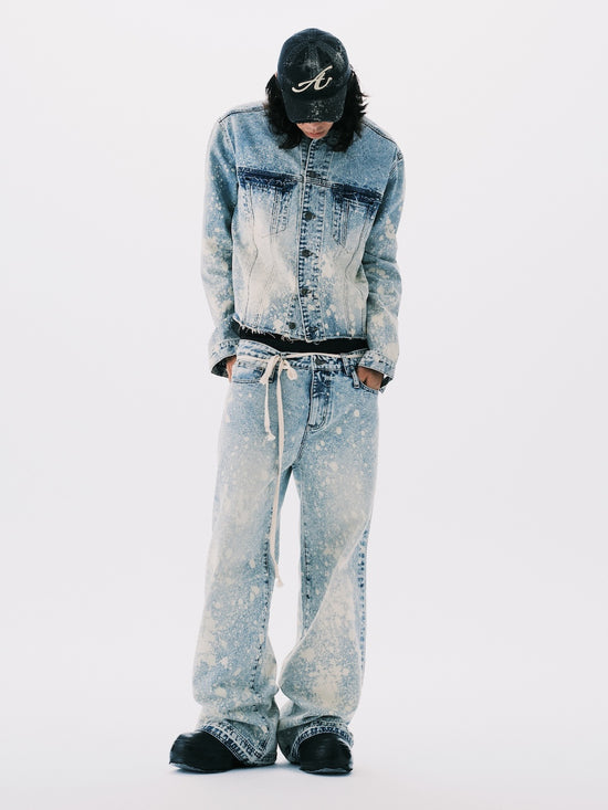 PAINT CROPPED DENIM JACKET BLUE