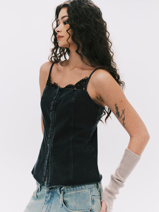 WASHED LACE TOP BLACK (WOMEN)