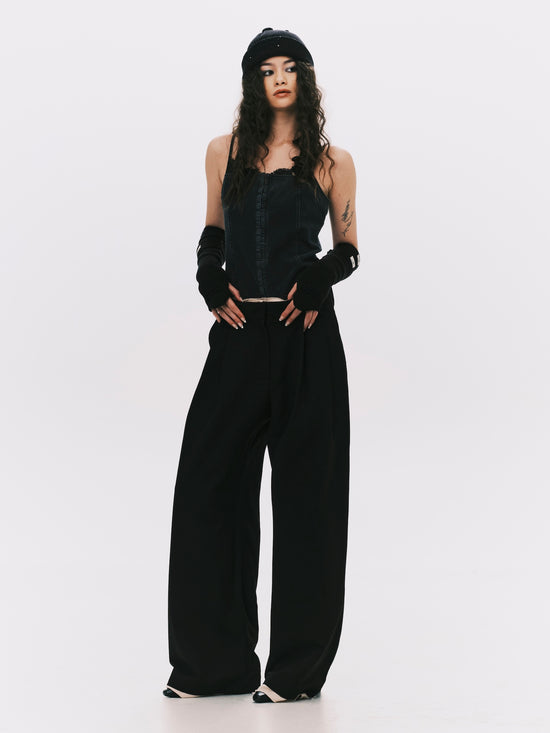 LAYERD PLEATED TROUSERS BLACK (WOMEN)