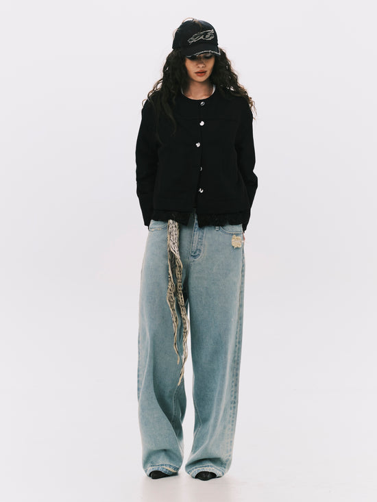 ROUND COLLAR LACE JACKET BLACK (WOMEN) PRE-ORDER