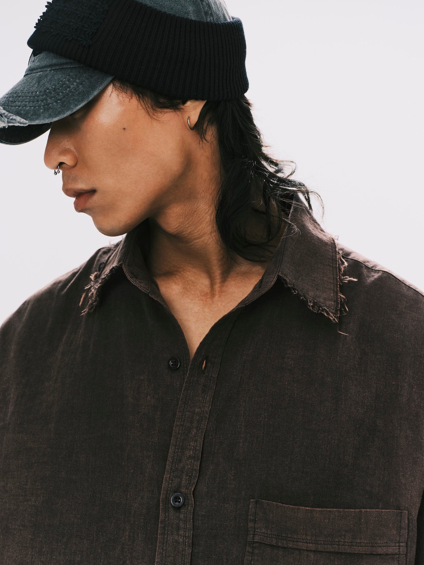 WASHED RAW EDGE SHIRT BLACK