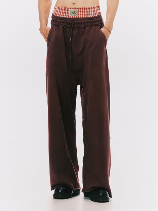 WASHED WIDE LEG SWEATPANTS BROWN