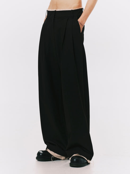 LAYERD PLEATED TROUSERS BLACK