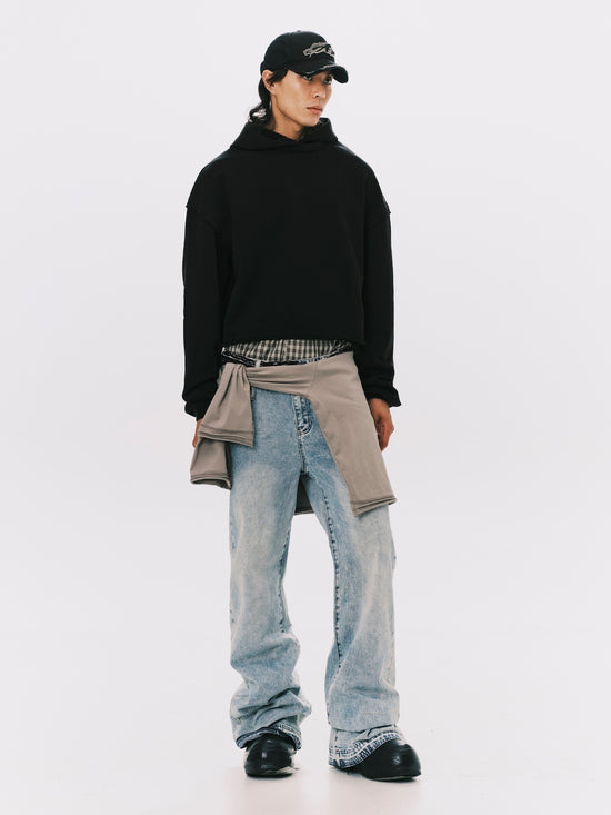 BOXY RAW EDGE HOODIE BLACK