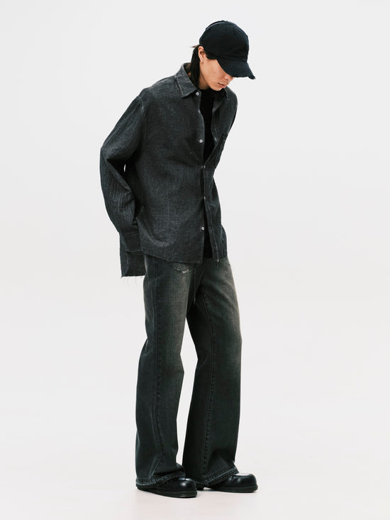 WASHED RAW EDGE SHIRT DARK GREY