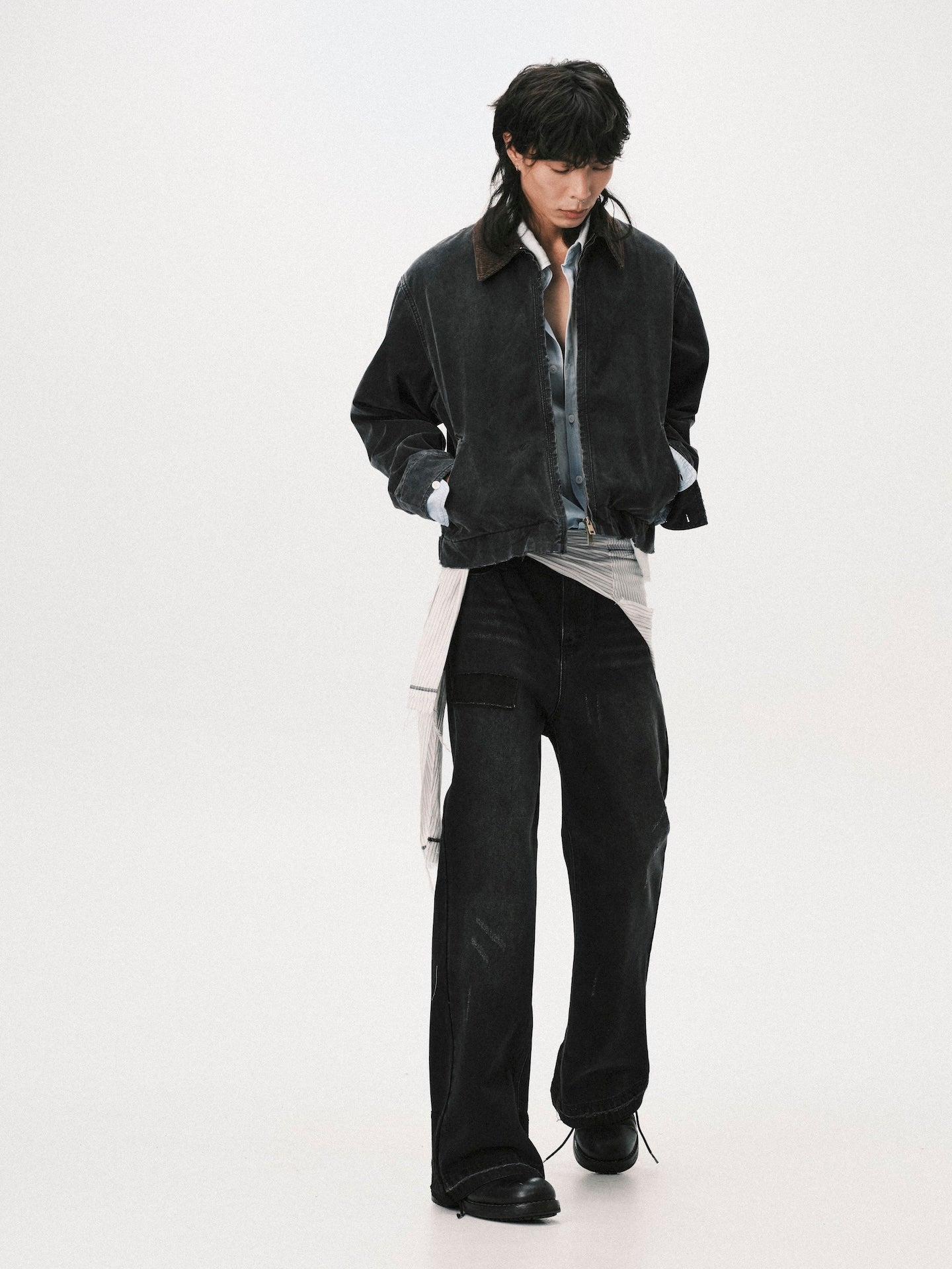 PATCHWORK DENIM JEANS BLACK