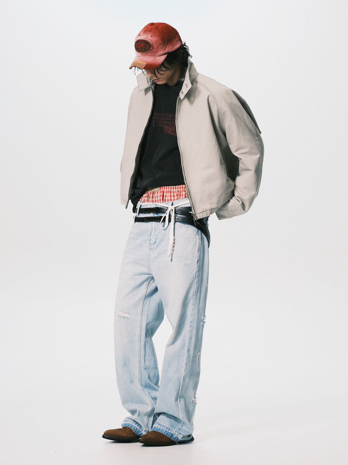"A" PATCH CHECK BOXER RED（NEW ARRIVALS）