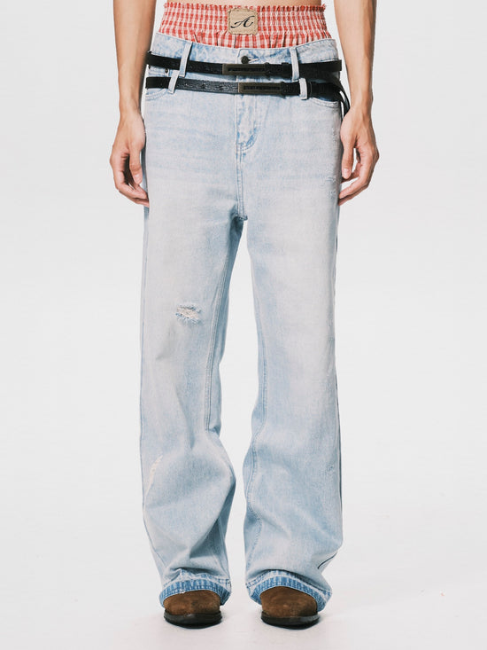 WASHED RELAXED STRAIGHT JEANS LIGHT BLUE