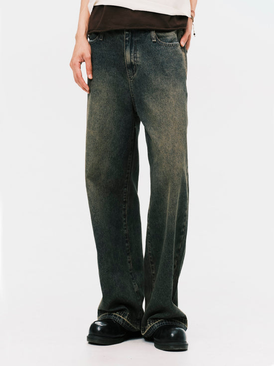 WASHED DENIM JEANS BROWN